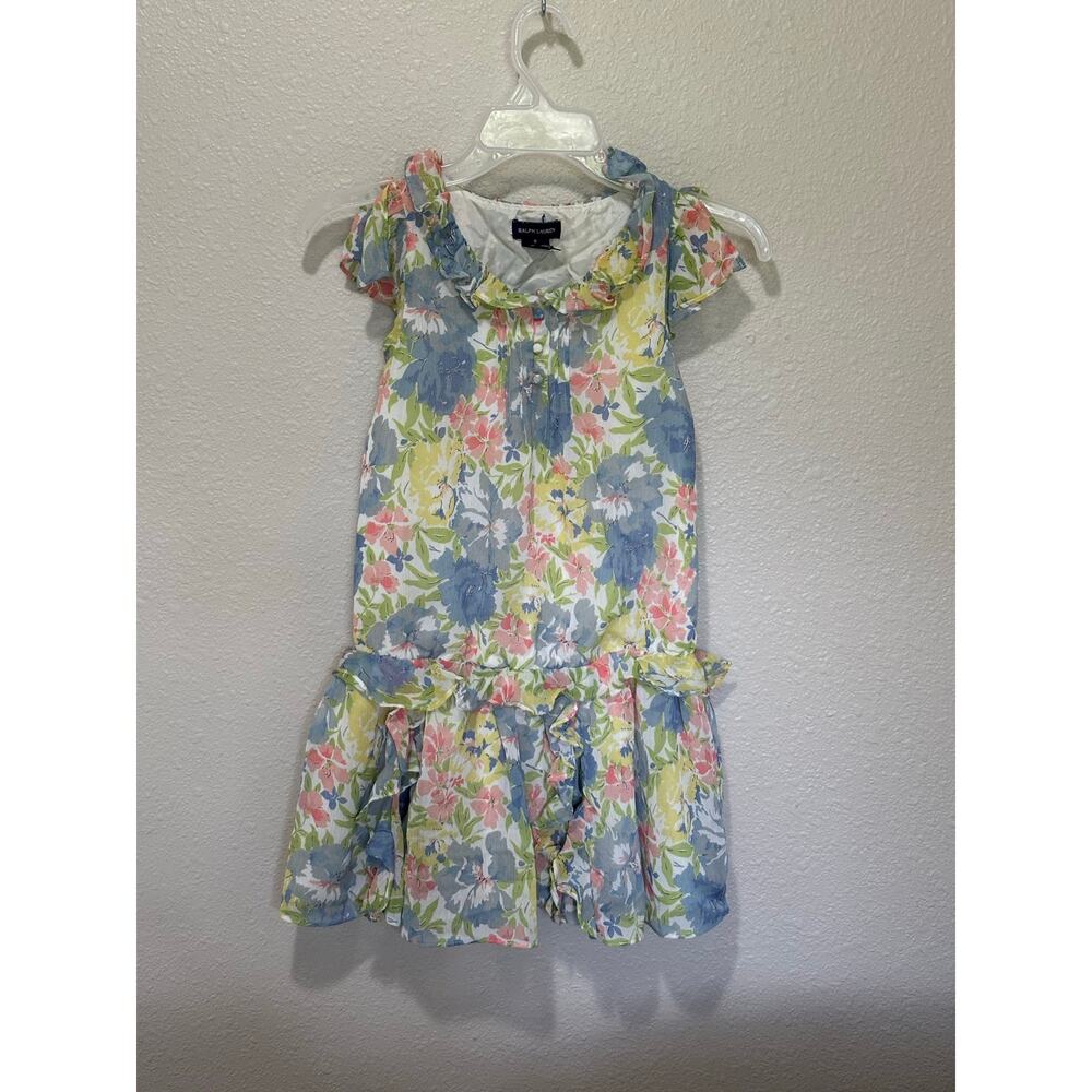 Adorable! Girls Ralph Lauren Girls Floral Summer Dress Ruffles Lined, size 8